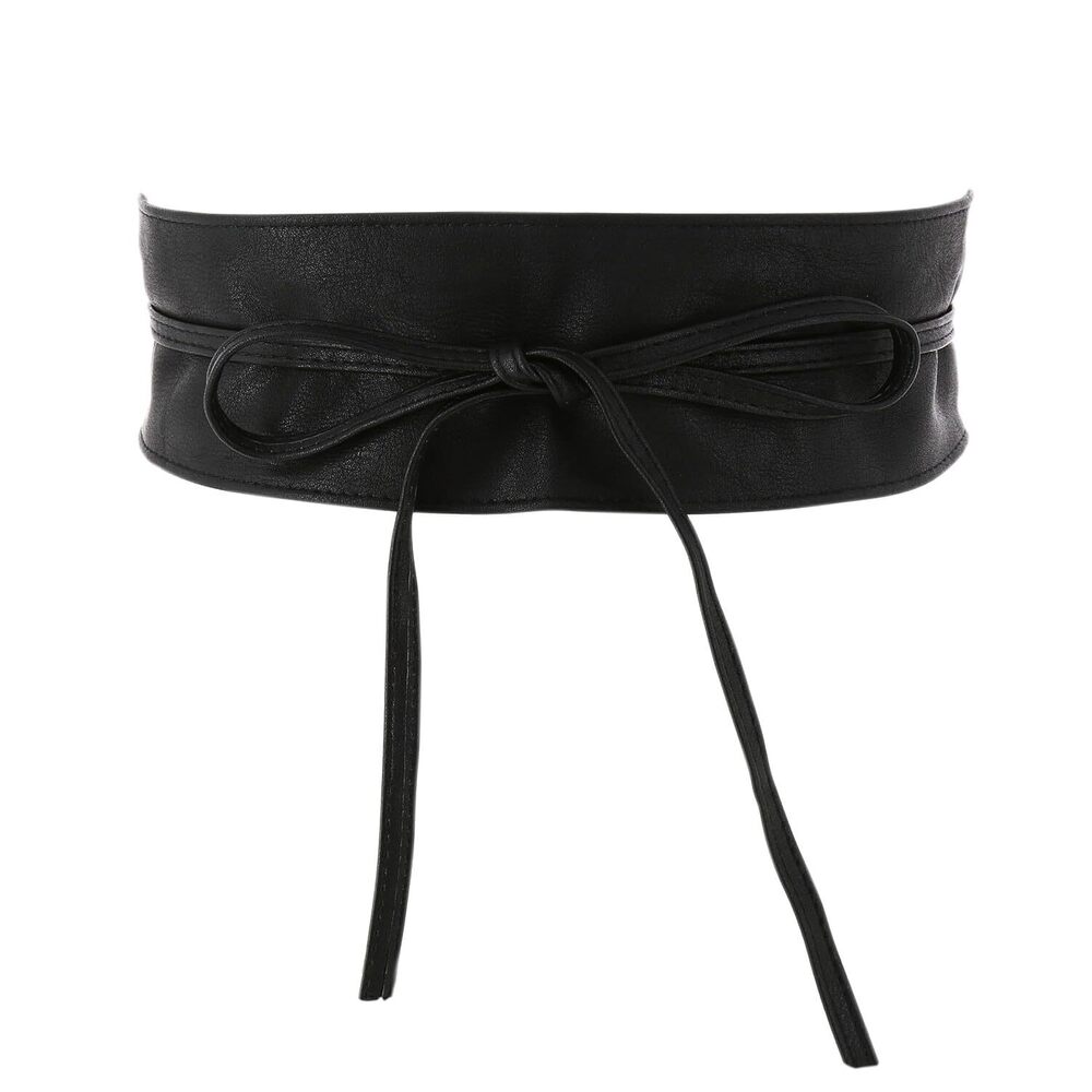 Wide Obi Belt for Women – Faux Leather Waist Belt Black